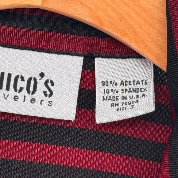 Chicos 3 Travelers Red Black Striped Zip-Up Long Sleeve jacket Top Size XL knit - Picture 3 of 13